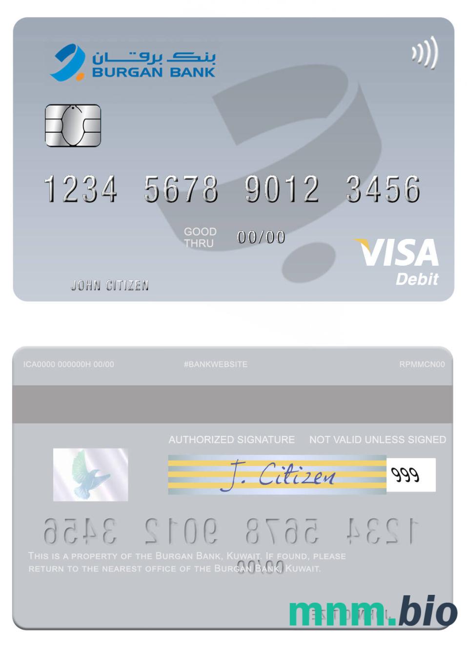 Kuwait Burgan Bank visa debet karta przykład w formacie PSD